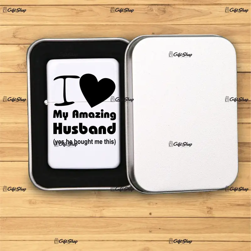 I love my amazing husband, bricheta metalica gravata laser cu mesaj